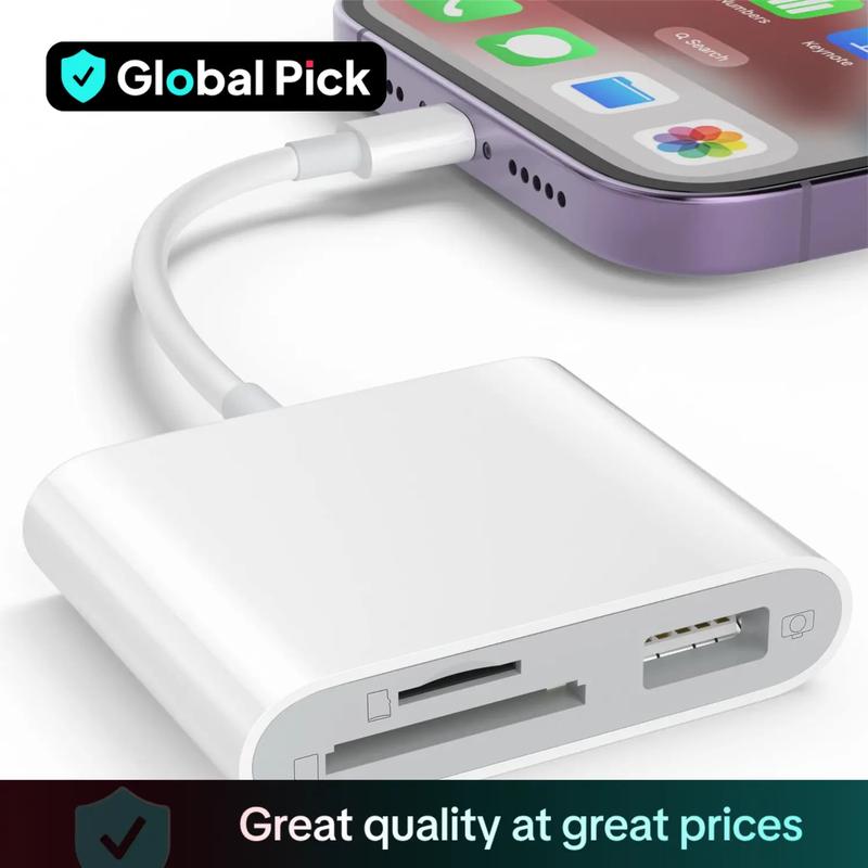 SD Card Reader OTG Adapter for iPhone, Memory Card Reader with USB Camera Adapter, Plug & Play Trail Game Camera SD Card Viewer for iPad, SD Cards Reader