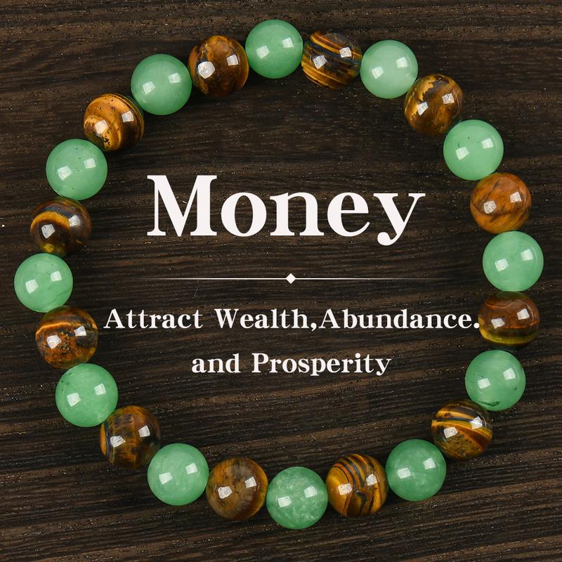 1pc Arpurraina Money Attraction Bracelet with Green Aventurine & Tiger Eye beaded  jewelry protection bracelet encouragement gift fashion artificial bracelet  of  the  day Colorblock Beaded Crystal Bracelet ,Manifestation, Abundance, Good Fortune, Success