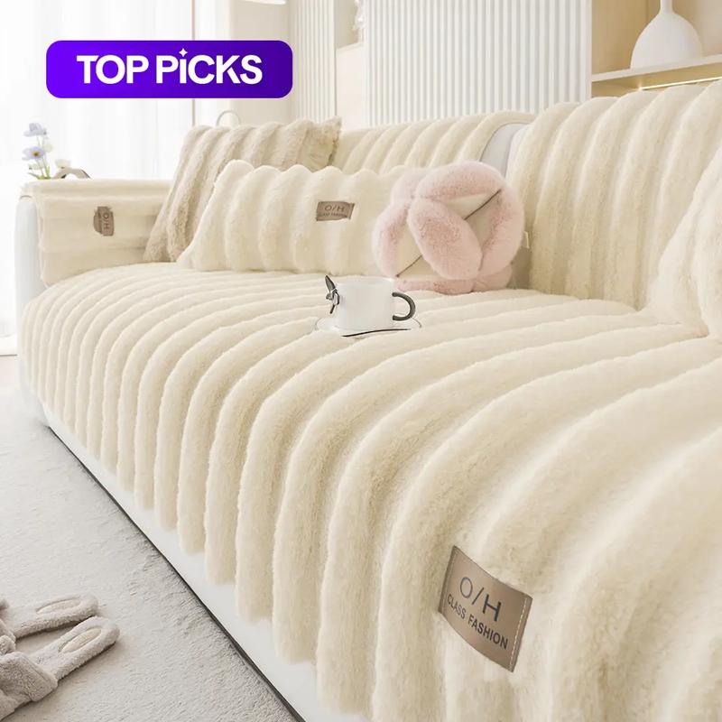 Solid-Color Faux Fur Sofa Cover, Washable Sofa Slipcover, Non-slip & Soft-Comfortable Sofa Mat, Sofa Couch Protector for Home, Living Room, Dormitory & Hotel