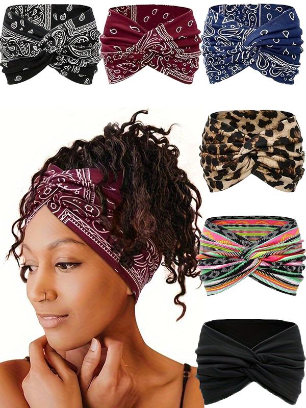 Stylish crossover bohemian hair bands with diverse patterns like leopard and paisley prints. Elastic, comfortable, non-pinching, anti-slip wide-band—must-haves for outfits. Zigzag Headband Boho Headbands Women