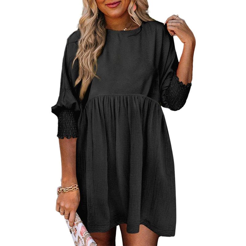 Dokotoo Women's Black Summer Tunic Dress Casual Loose Fit Short Sleeve Crew Neck Flowy Swing Mini Shift Sundress for Beach & Casual Dates