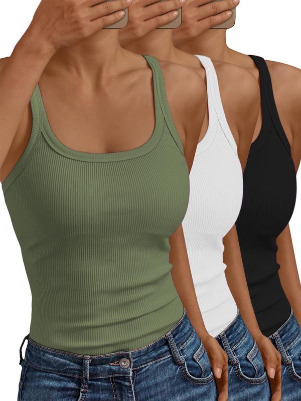 Women's Solid Scoop Neck Spaghetti Cami Top, Basic Feminine Casual Lightweight Sleeveless Top for Daily Wear, Ladies Clothes for All Seasons, Womenswear