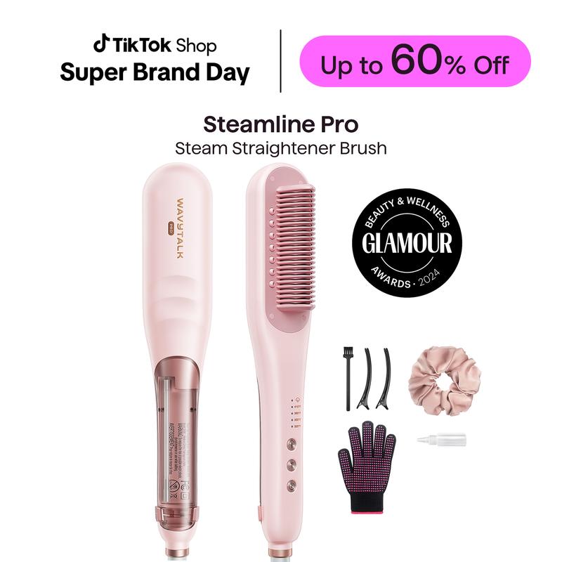 Wavytalk Steamline Pro Steam Hair Straightener Brush Hair Straightening Comb with Scrunchie and Glove
