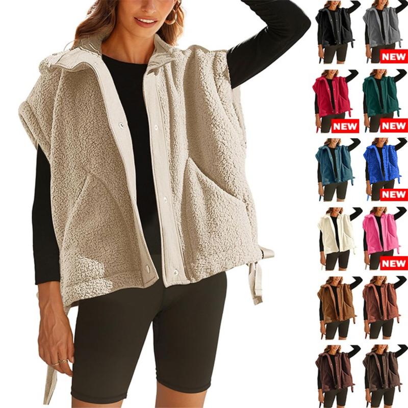 Tanming Women's Basic Casual Comfy Vests - Warm Fleece Fabric Sleeveless Button-Down Sherpa Tops, Sleeveless Sweater Vest with Pockets, Spring Outerwear,summerwins