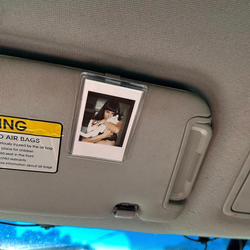 Car Picture Holder for Sun Visor Magnetic 2.36"x3.5" Clear Acrylic Photo Clip Horizontal Vertical Display Perfect for Polaroid Go Instax Mini Drive Safe Gift