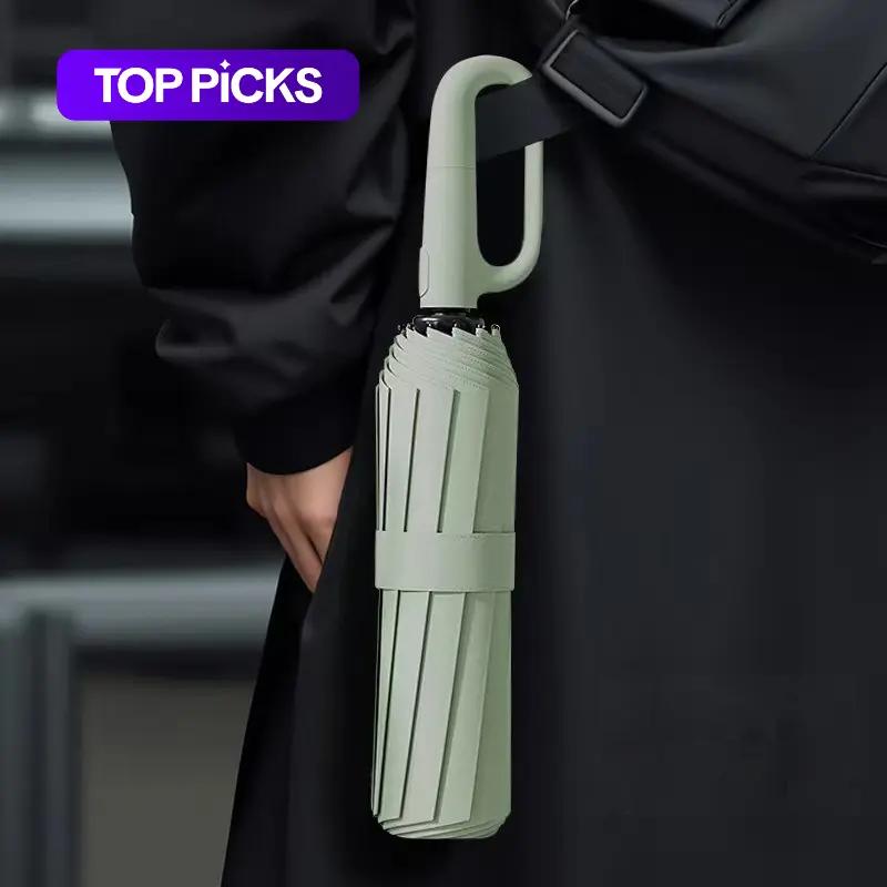 Green Foldable Rainproof Automatic Umbrella, 1 Count Compact Ring-Buckle Windproof Reinforced Pocket Umbrella for Women, Durable Sun-Protection UV Umbrella, Suitable for Rainy Days and Outdoor Use, Wind Resistant Umbrella, Portable Folding Umbrella