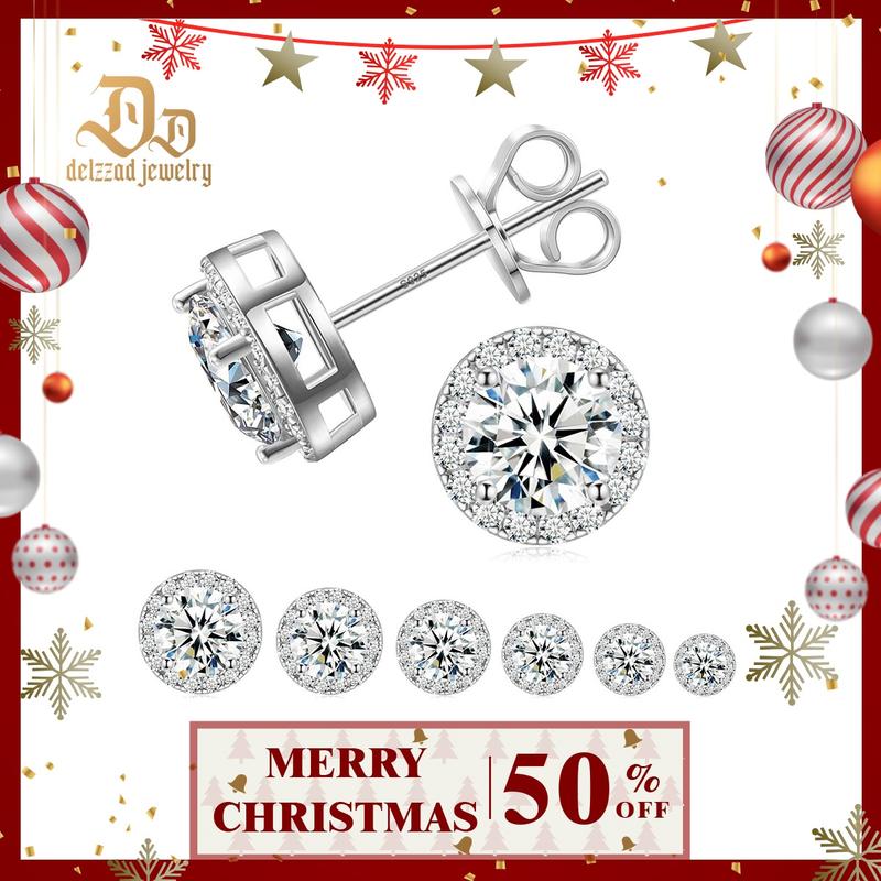 Delzzad 18k Gold-Plated Halo Stud Earrings Lab-Created Moissanite Earring S925 Sterling Silver Moissanite Jewelry Perfect Birthday Mother’s Day Christmas Gift for Men Women Wedding Set