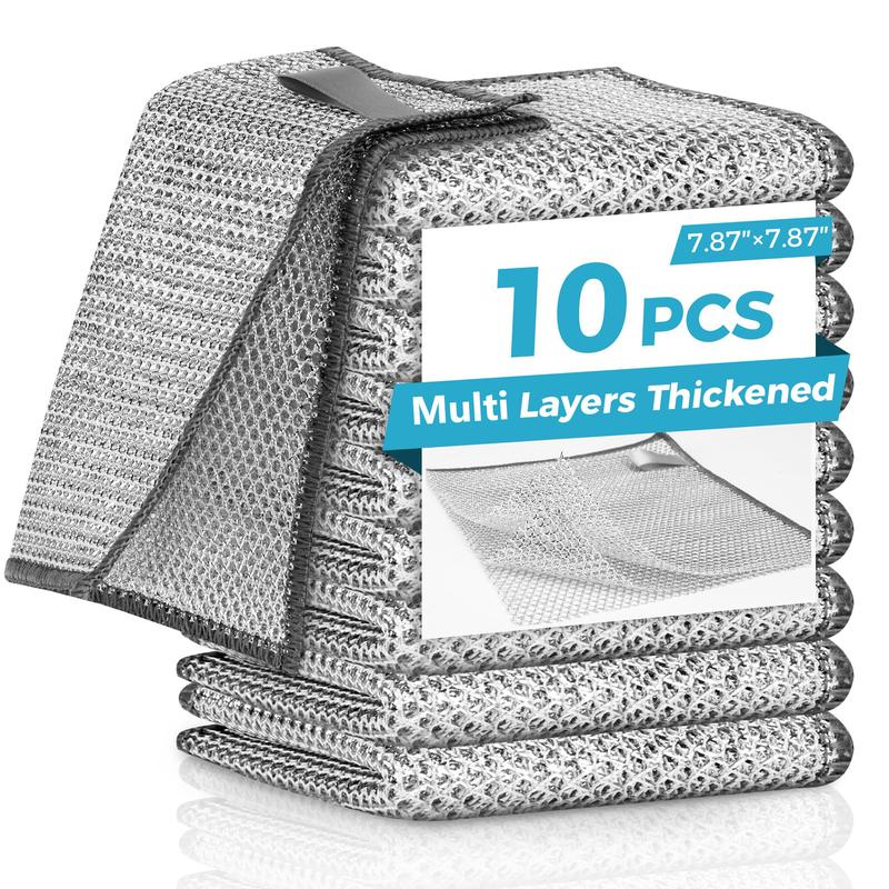 10 Counts Multipurpose Non-Scratch Wire Dishcloths – Double-Layer Reusable Dishwashing Rags for Wet & Dry Use, Kitchen Cleaning Cloth for Sinks, Pans & Dishes, Washable & Durable