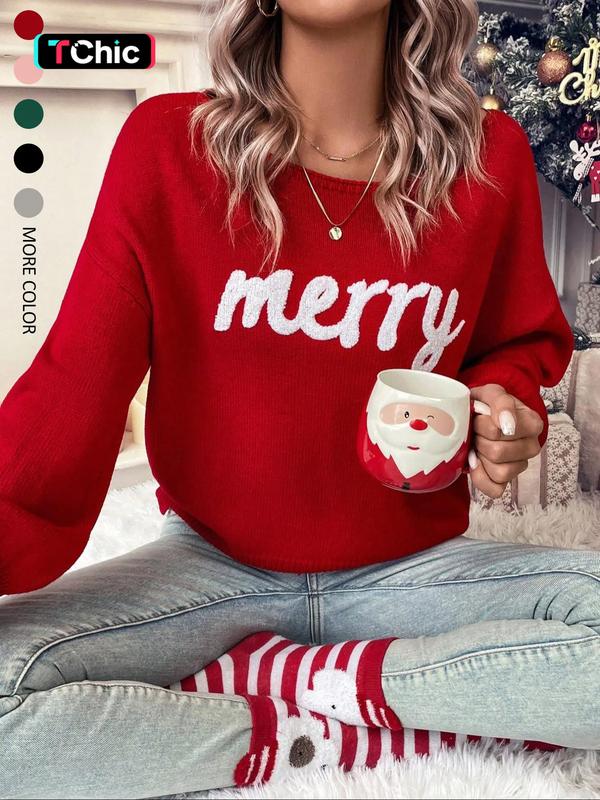 WOMEN'S RED PULLOVER SWEATER, CHRISTMAS FALL/WINTER 2025 OUTFIT, ROUND NECK CASUAL CUTE PULLOVER SWEATER FOR WOMEN, SUITABLE FOR DAILY OUTINGS, PARTIES,  LADIES CHRISTMAS AUTUMN-WINTER CLOTHES