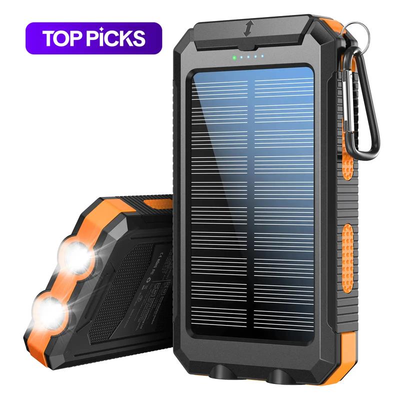 10000mAh Portable Solar Power Bank, Waterproof Solar Phone Charger with LED Light, Dual USB Output Ports, Compatible with iPhone & Android #GLOBAL PICKS