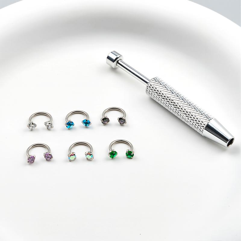 6pcs Value Pack 316L medical-grade titanium steel 18G 1.0mm Horseshoe Nose Hoop Internally Threaded Gems Nose Ring with Free Ball Holder & Guiding Needle