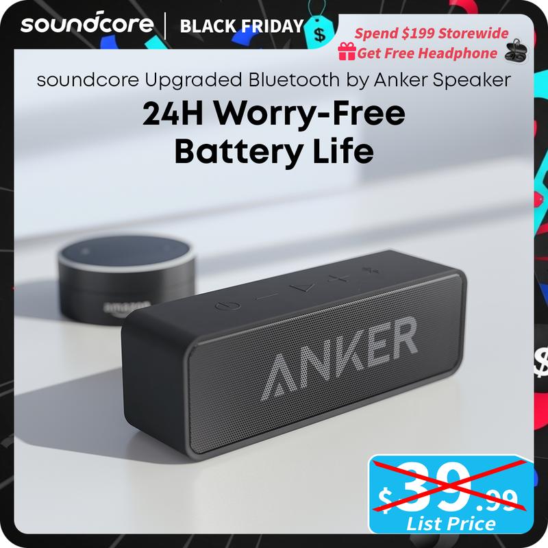 Upgraded, Anker Soundcore Bluetooth Speaker with IPX5 Waterproof, Stereo Sound, 24H Playtime, Portable Wireless Speaker for iPhone, Samsung and More