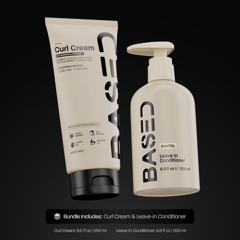 BASED Curly Duo: Premium Non-Toxic Curl Cream & Leave-In Conditioner Bundle - Defines Curls, Controls Frizz, Medium Hold with Agave & Silk Protein, Instant Hydration & Nourishment, No Harsh Chemicals