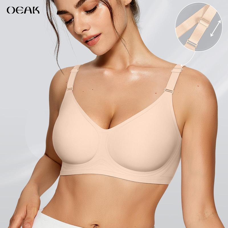 OEAK Womens Jelly Bra Wireless Leopard Plus Size Supportive Seamless Bras Full Coverage Push Up Comfortable No Underwire T Shirt Bras