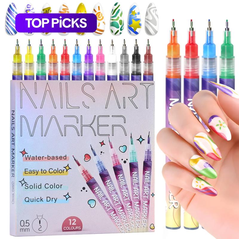 12 Colors Nail Art Pen Set, 1 Set Quick Drying Acrylic Paint Nail Art Markers, DIY Nail Art Design Pens for Home Salon Use, Polish, Nail Designs, Nail Art Tools #GLOBAL PICKS