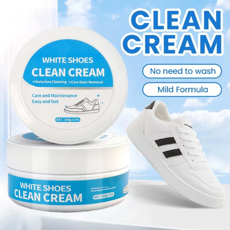 Multipurpose No-Wash White Shoe Cleaner Cream 160g with Built-in Sponge for Leather & Silicone Car Interiors Mild Gentle Non-Irritating Eco-Friendly Formula