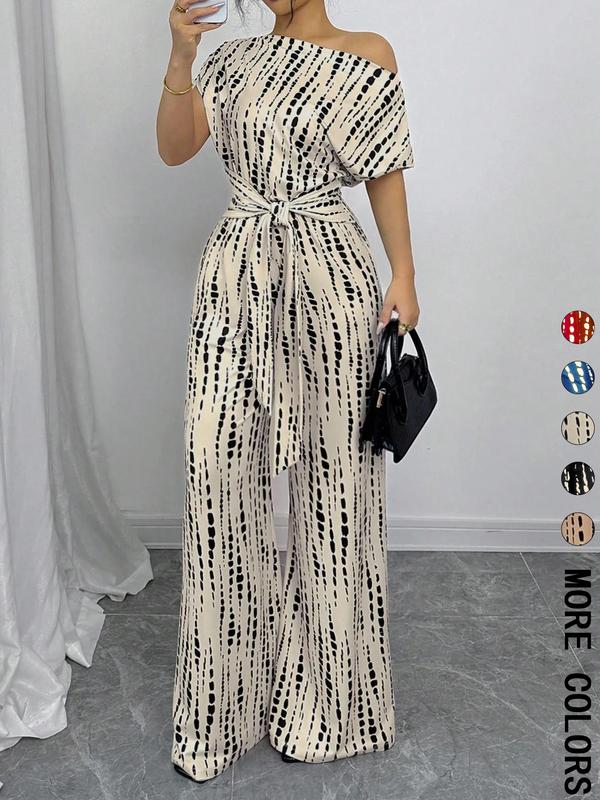 Women's All Over Print Leopard Tie Front   Jumpsuit, Casual Asymmetrical Neck   Jumpsuit for Spring & Fall, Women's Clothes for Daily Wear