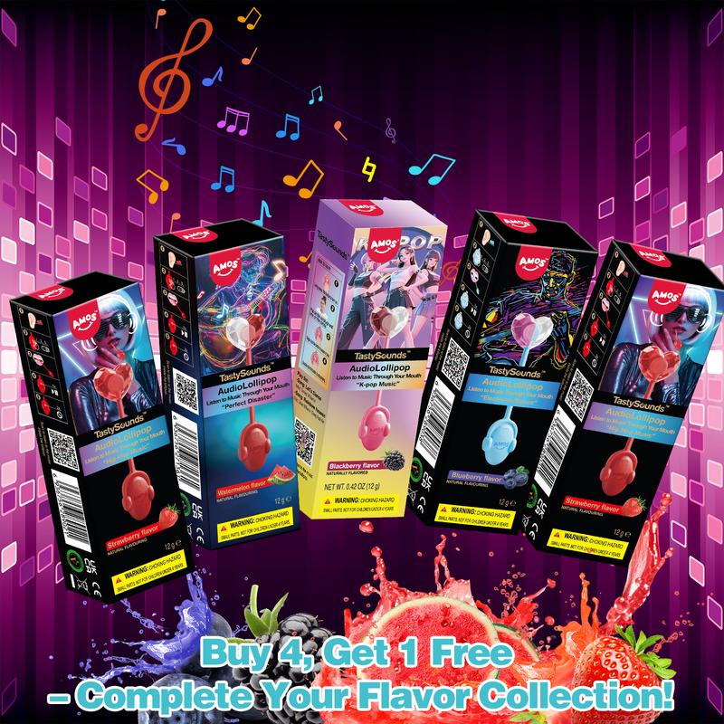 AMOS TastySounds Music Lollipop, Sugar-Free Heart-Shaped Candy with Bone Conduction, Built-in Music, K-Pop Gift
