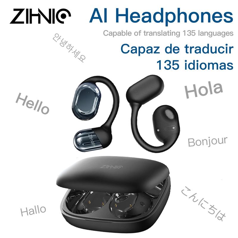 ZIHNIC S05 AI Translation Earbuds, Real-Time Voice Translator in 134 Languages via App, Open-Ear Bluetooth 5.4 Headphones, IPX5 Waterproof, HiFi Sound, Wireless Gaming & Sports Earphones for Travel, Music & Calls, Pink