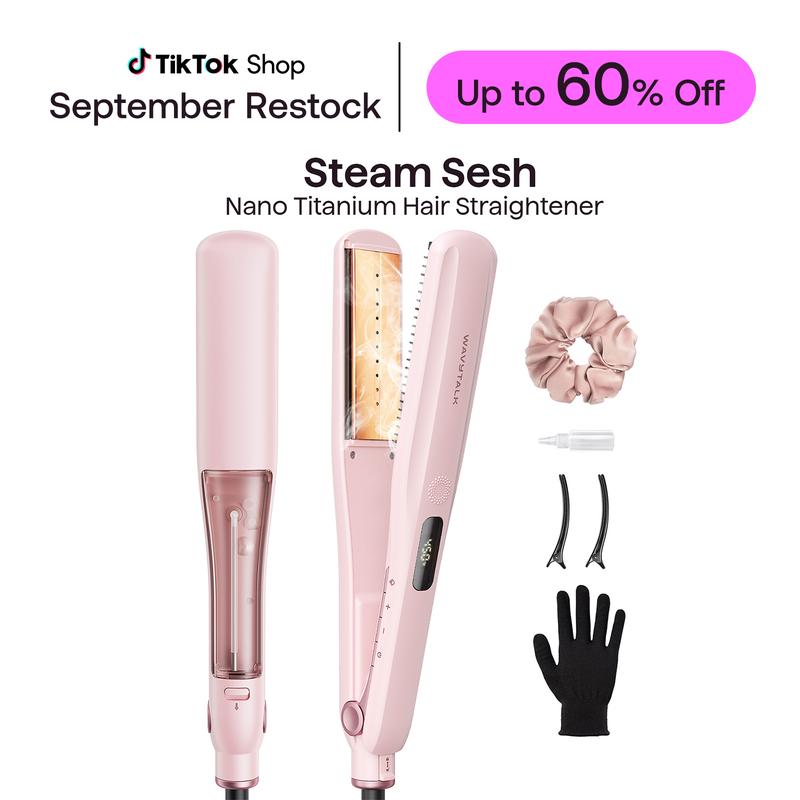 Wavytalk Steam Sesh Hair Straightener, Nano-Titanium Straightening Brush with Detachable Comb & 1.38'' Wide Plate for Frizz-Free, Shiny Hair
