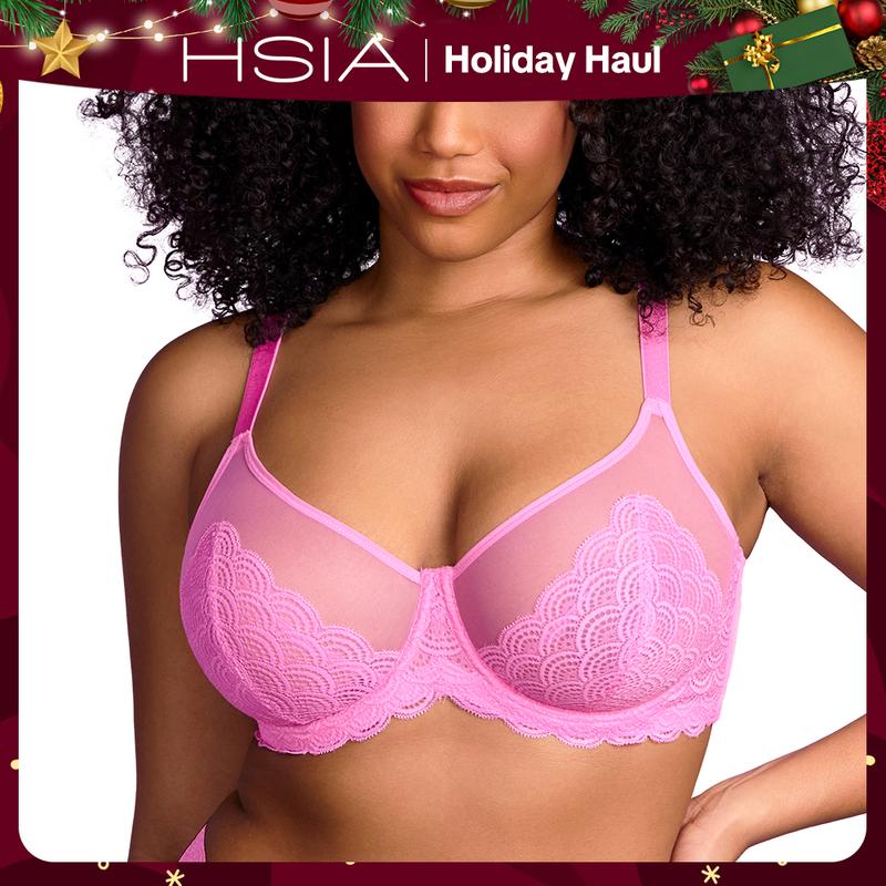 HSIA Mermaid Scales Sexy Lace Plus Size Unlined Underwire Non-padded Full Coverage Minimizer Bra with Back Smoothingfor Women Large Bust Summervibes