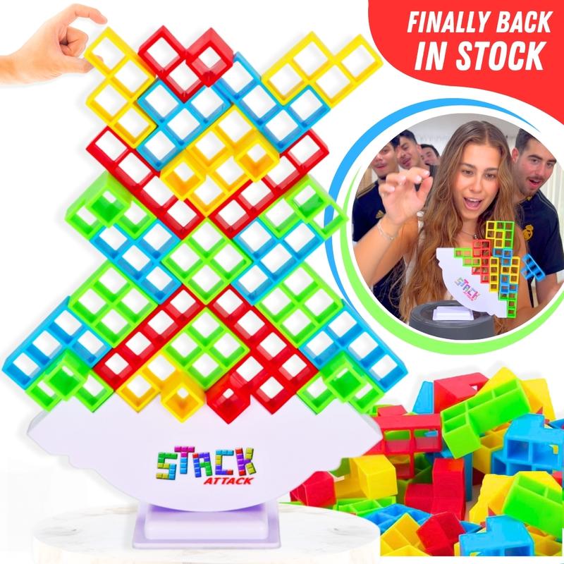 Stack Attack Tower Game, Fun Balance Games for Kids & Adults, Family Game Night Building Block and Stacking Gifts, Includes 48 Pcs & 36 Cards, Novelty Toy Gift