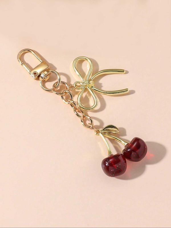 Cute Cherry & Bowknot Design Keychain, Fashionable Keychain for Women & Girls, Trendy All-match & Exquisite Keychain for Birthday Gift, Cute Charms Keychain