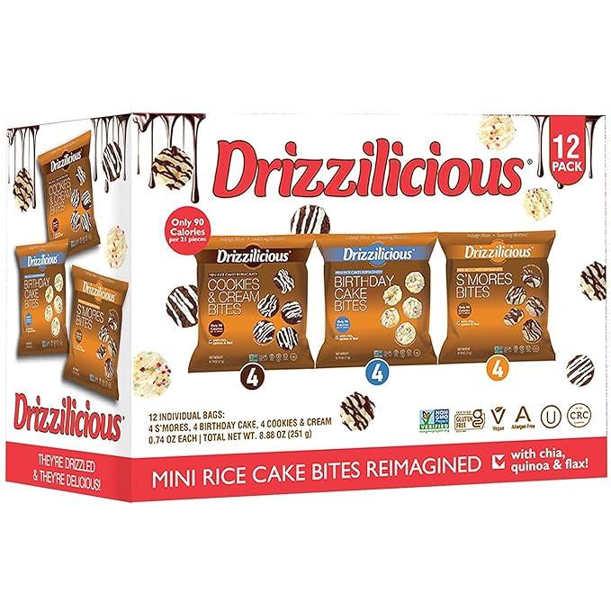 12 Pack - Drizzilicious Mini Rice Cakes Variety Pack [Cookies & Cream, Birthday Cake, S'mores] 0.74 oz