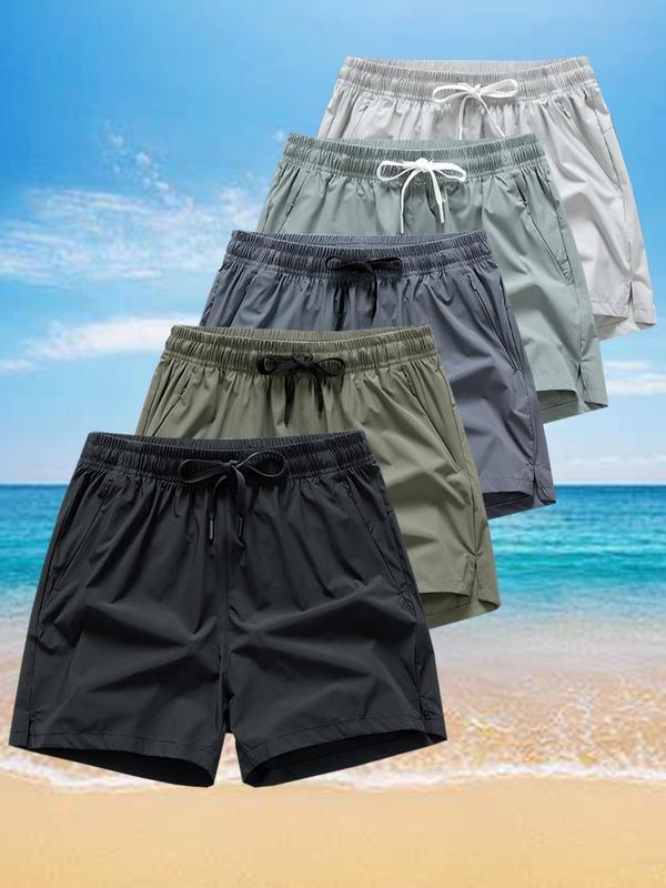 Men's Zipper Pocket Shorts, Regular Fit Casual Drawstring Waist Shorts for Daily Outdoor Wear, Men Bottoms for All Seasons