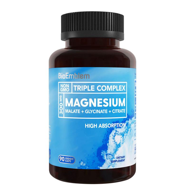 Triple Magnesium Complex | 300mg of Magnesium Glycinate, Malate, & Citrate for Muscles, Nerves, & Energy | Vegan, Non-GMO | 90 Capsules