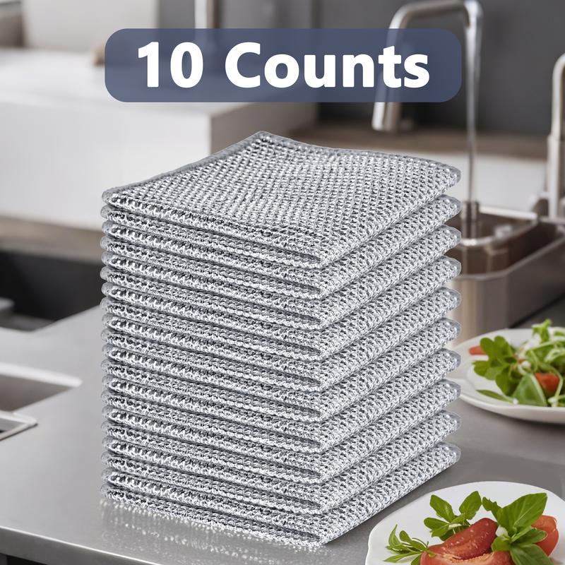 10 Counts Wire Dishwashing Rag, Heavy-Duty Steel Mesh Scrubber, Abrasive-Free Cleaning Cloth for Kitchenware, Pots, Pans and Utensils