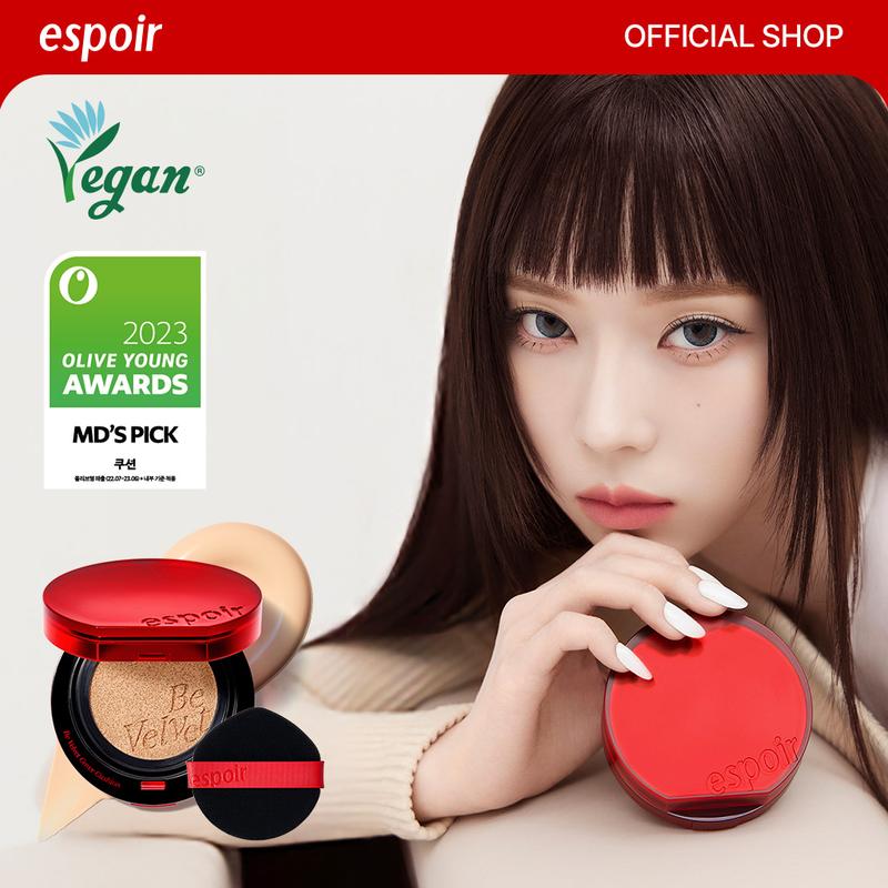 [Espoir Official][25 Shades] Be Velvet Peptide Cover Cushion Foundation | Full Coverage, Zero Oxidation, Lightweight Semi-matte Finish, Long-lasting | Vegan K-beauty summervibe