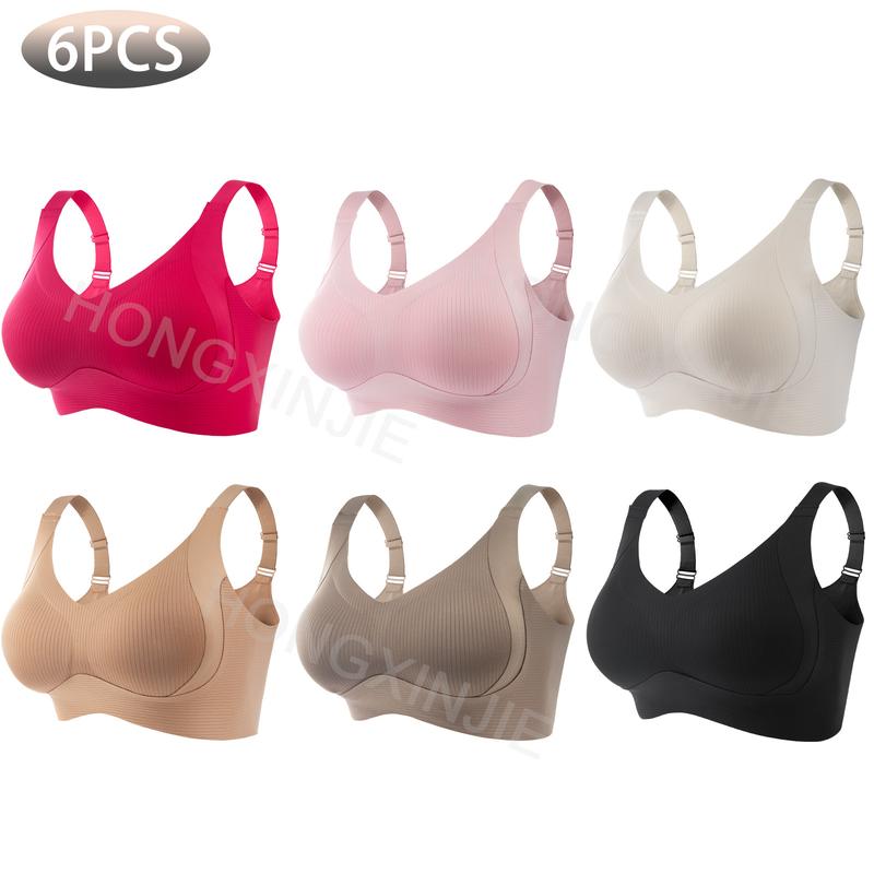 3/4/5/6piece set Women's Solid Color Wireless Bra, Comfortable Breathable Elegant Seamless Push Up Bra, Underwear for Women, Softness Underwear for All Seasons, Bras for Women summerwins