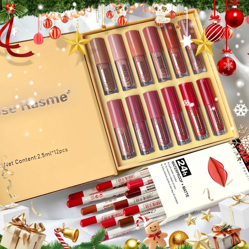 Lip Makeup Set, 12pcs Matte Liquid Lipsticks & 12pcs Lip Liners, Matte Lipstick, Non-Stick-to-Cup Matte Lip Gloss, Back to School Gift, Cosmetic, Lip Kit #GLOBAL PICKS
