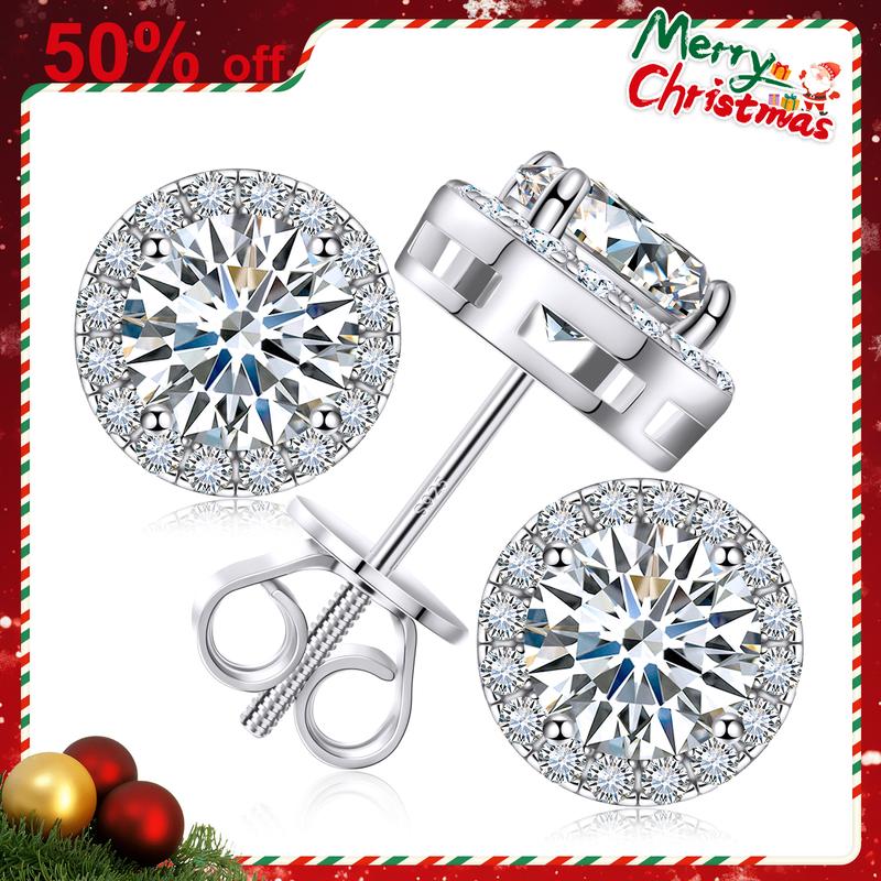 ãScrew Back Halo Lab-Created Moissanite Earringsã UCCIYO 0.2-8.0ct 3-10mm 925 Sterling Silver Real Moissanite Earrings Round Cut Brilliant Stud Earrings E103 For Women Men Fashion Jewelry  FallFreshness