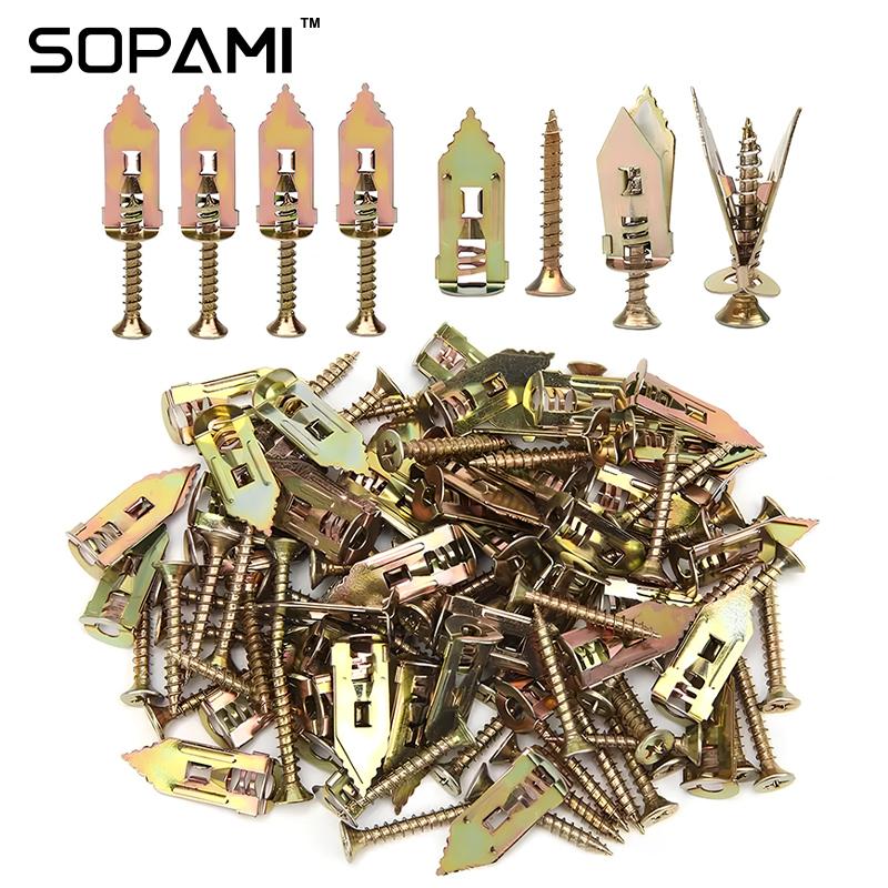 SOPAMI 100PCS 200PCS Self-Drilling Drywall Expansion Plug Anchors Kit No Drill Needed Strong Load Bearing Corrosion Resistant Easy Hang for Home Office Bedroom Kitchen Includes Anchors Screws Adjustable Hooks & Bracket for Quick Install fathersdaygift