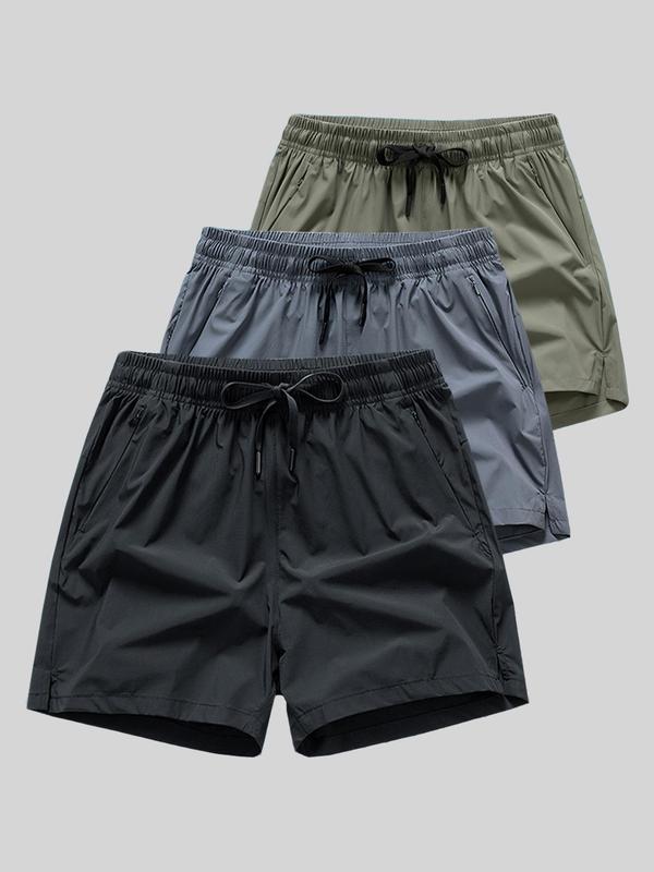 Men's Solid Plain Stretch Baggy Shorts with Drawstring Waist and Pockets, Regular-Fit Sporty Casual Elastic-Waist Shorts for Daily Wear, Woven Bottoms for All Seasons, Active Shorts