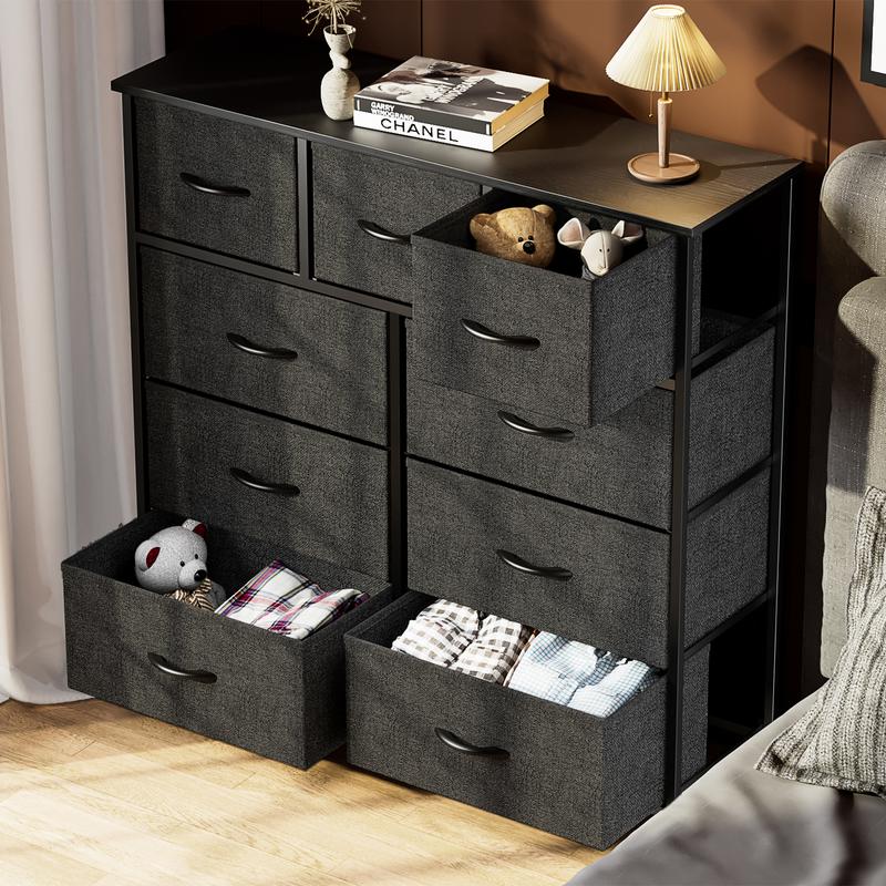 Sweet Furniture Dresser with 9 Drawers, Fabric Storage Tower for Bedroom, Closet, Entryway, Nursery - Steel Frame and Wooden Top, Christmas Gift, Entryway Storage Cabinets, Modern Storage Drawer