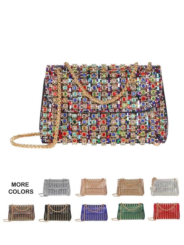 Rhinestone Decorated Bling Evening Bag, Elegant Solid Color Shoulder Bag for Party, Fashion Bag for Party, Daily Clothing Decor, Trendy All-match & Exquisite Bag for Birthday Gift