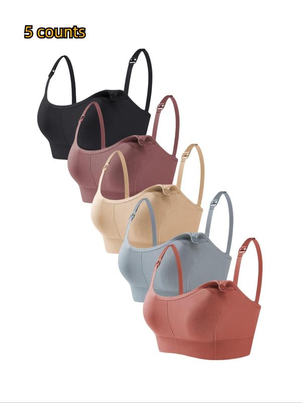 5pcs/7pcs Seamless Nursing Bra Set, Maternity Underwear, Adjustable Straps, Comfortable Sleeveless Design, Ideal for Pregnant Women & Breastfeeding Moms, Pregnancy Maternity Bra