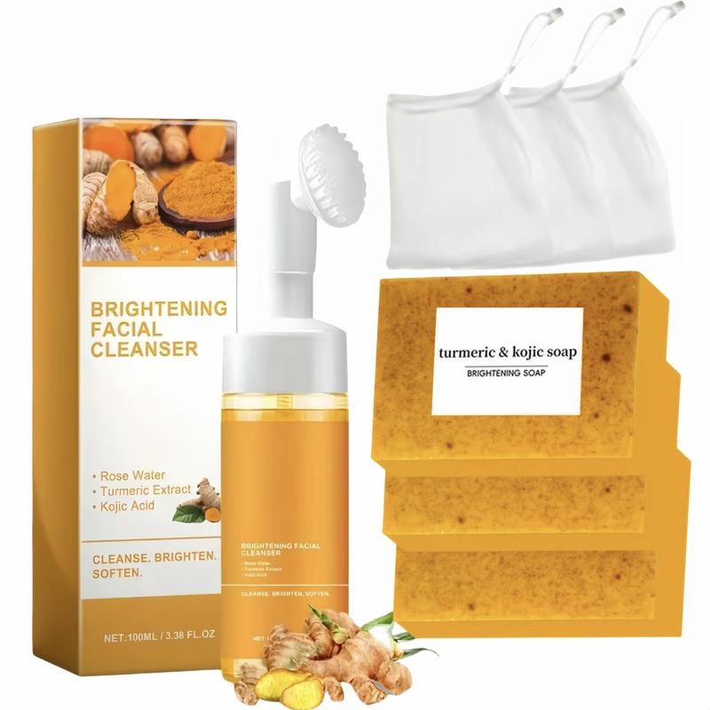 Turmeric Wash two PieceSetTurmericCleansing Mousse, Turmeric SoapFacialCleansing Skincare FacialCleansing CleanserFacial Wash Comfort,Father's Day Gift soap Face Cleaner