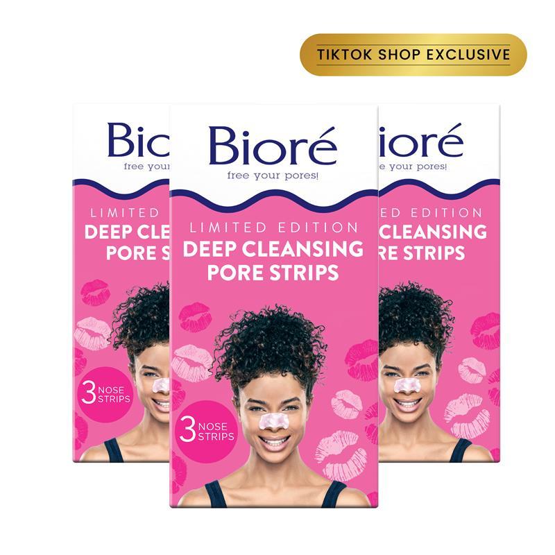 Bioré Skincare TikTok-Only Kiss Pore Strips Bundle, Blackhead Removal Nose Strips, Instant Pore Unclogging, Springtok, 3 Pack (9 Strips)