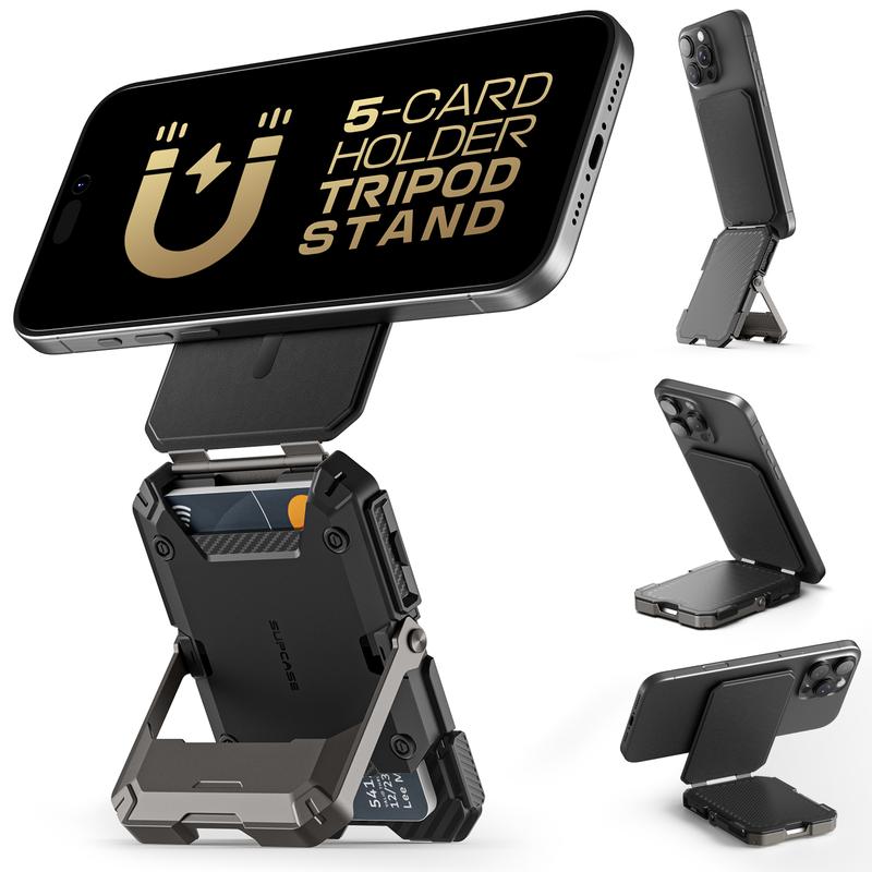 SUPCASE Magnetic Wallet with Stand Compatible with MagSafe, Hold 5 Cards,Adjustable Stand,RFID Blocking,Tripod Phone Stand Magnetic Credit Card Holder for iPhone 17/16/15/14/13/12 Series, Black Smartphone Travel Gadgets, FathersDayGift