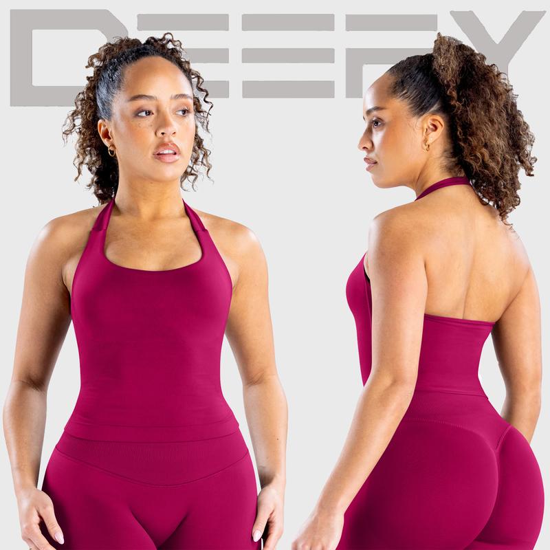 DEEFY Impact Halter Top Gymwear Workout Fitness Yoga Seamless Halter Tanks Sportswear Backless Sports Women Activewear Gym Outdoor Tank Tops Pilates Outfits Gymswear