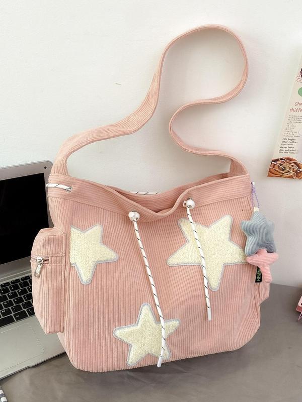 Women's Star Patched Design Tote Bag, Fashionable Large Capacity Shoulder Bag for Daily Used, Casual Trendy Versatile High-quality Daily Commuting Bag