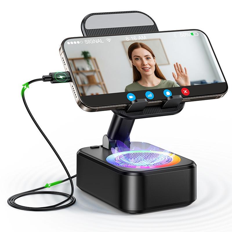 IMOLI Wireless Audio Induction Bluetooth Speaker with Emergency Charging 5in1 Phone Holder Power Bank LED Nightlight for Tablet iPhone Android 5.3 Connectivity 1500mAh Battery 100Hz-20kHz Frequency Response New Design Durable Smart Device