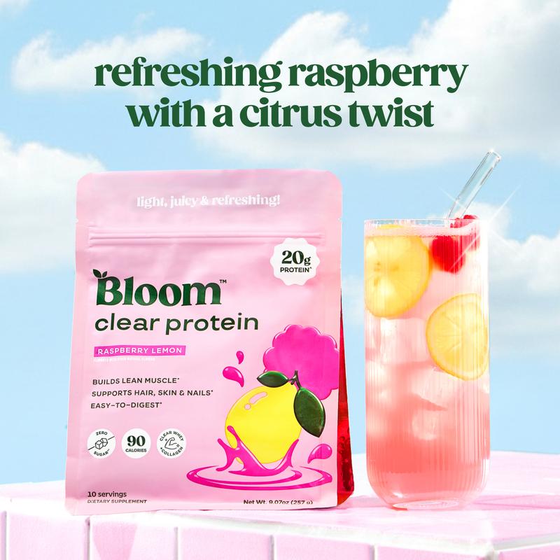 Bloom Nutrition Clear Protein - Clear Whey + Collagen Protein Blend | 20g Protein, 90 Calories, 0g Sugar, Light & Refreshing Fruity Drink | Protein for Women