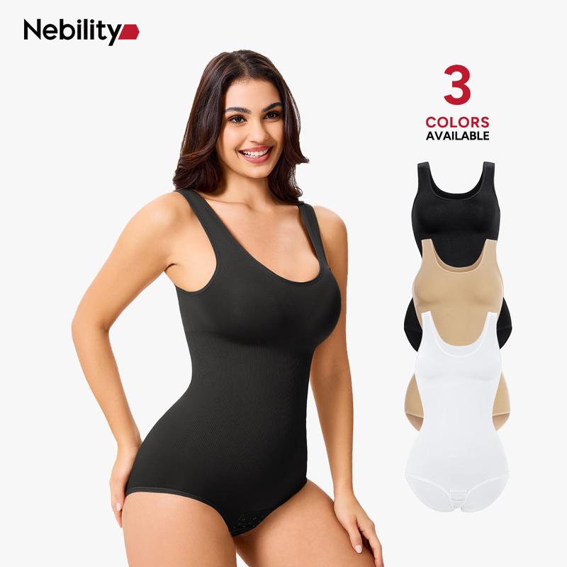 Nebility Women's Seamless Basic Shapewear - Comfortable Crewneck Sleeveless Bodysuit, Minimalist Womenswear for Daily & Outdoor Wear Curve Hugging Compression SpringStatements
