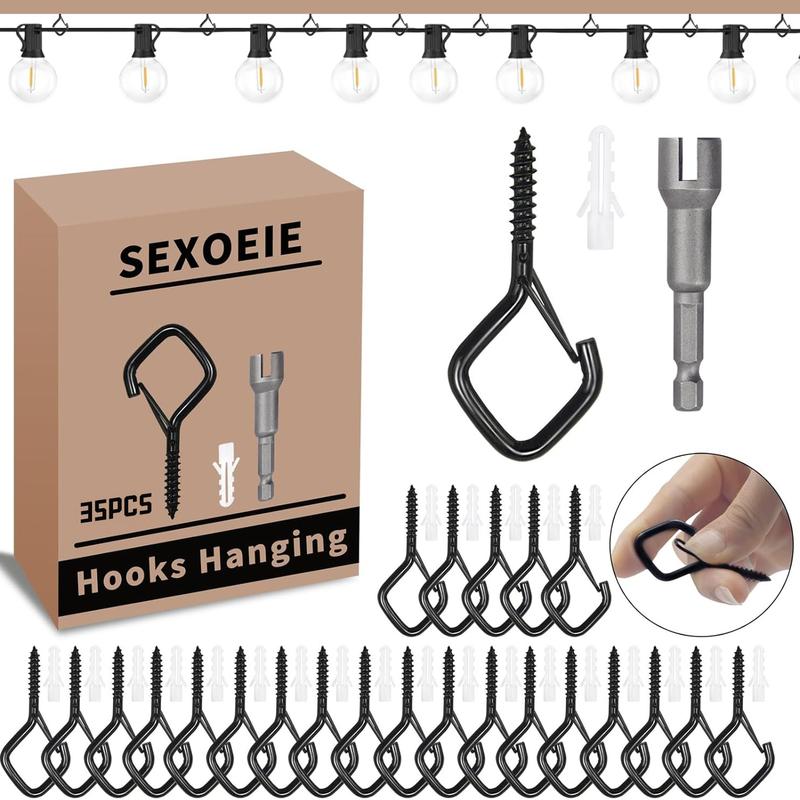35pcs Safety Screw Eye Hooks for Hanging Heavy Objects, Durable Metal Ceiling Hooks for Plants, Wind Chimes, Bird Feeder & Outdoor String Lights, 2.36 Inch