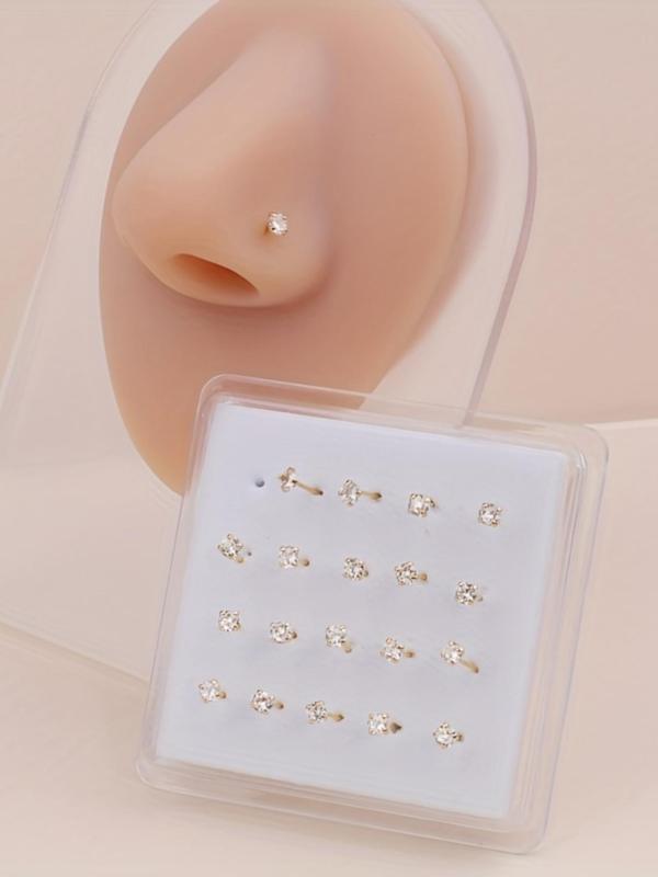 Rhinestone Decor Nose Ring, 20 Counts Nose Rings Set for Women & Men, Body Septum Piercing Jewelry for Party, Daily Decor Summer Outfits 2024, National Day Offers